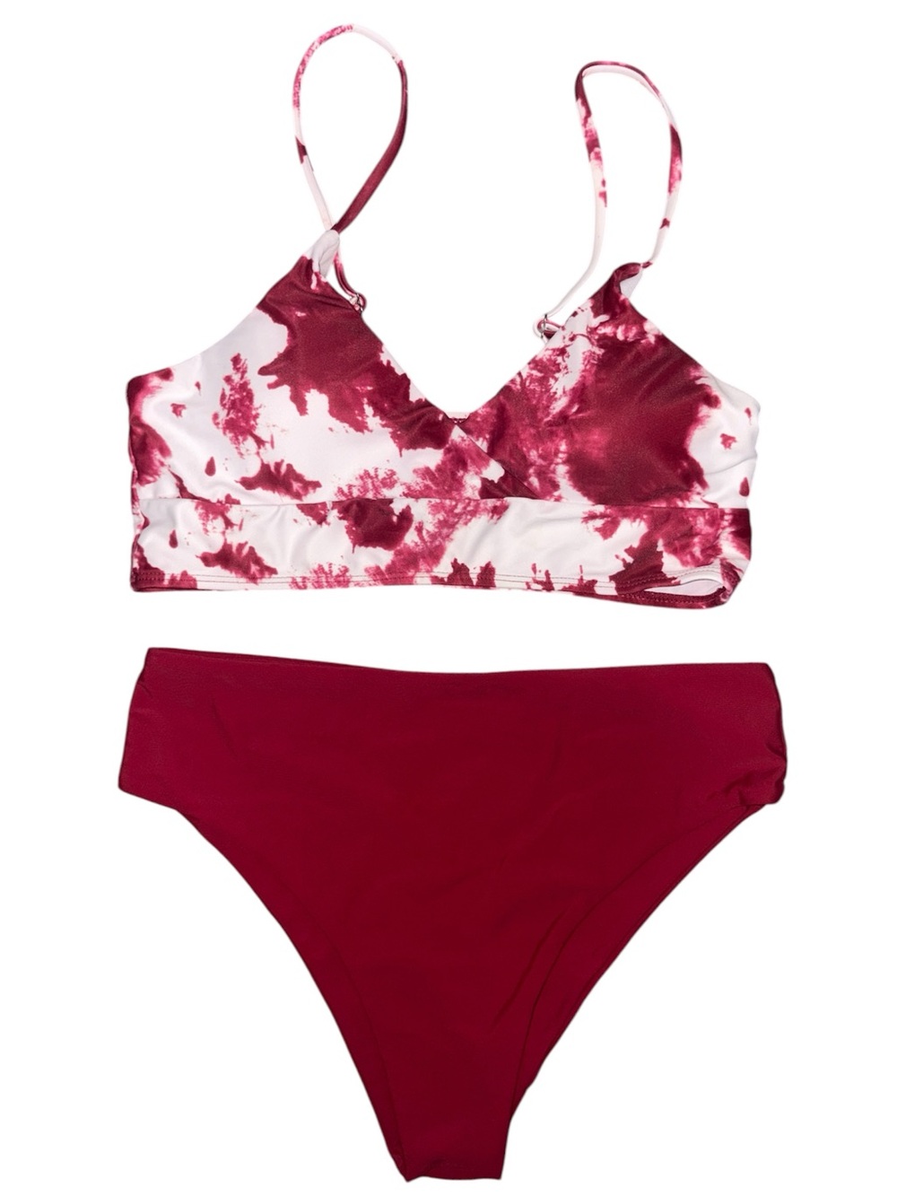 Tie-Dye Bralette Bikini Set in Berry and White